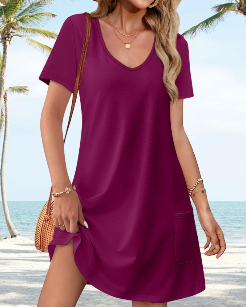 Robe Midi Femme en tissu léger, col V, coupe ample – Menvelo
