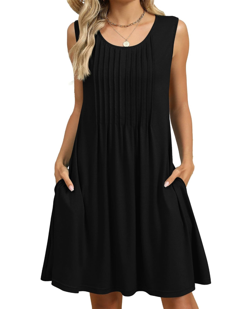 Robe Midi Femme en tissu léger, sans manches, coupe ample – Menvelo