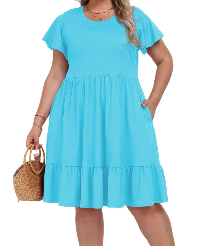 Robe Midi Femme en tissu léger, col rond, coupe confortable – Menvelo