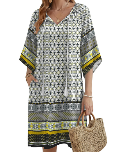 Robe Midi Femme en tissu léger, col V, coupe ample – Menvelo