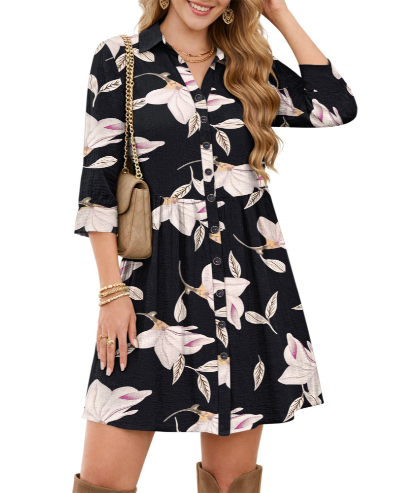 Robe Midi Femme en tissu léger, col V, coupe fluide – Menvelo