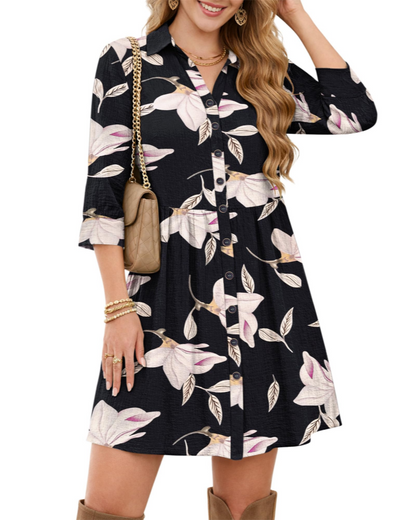 Robe Midi Femme en tissu léger, col V, coupe fluide – Menvelo