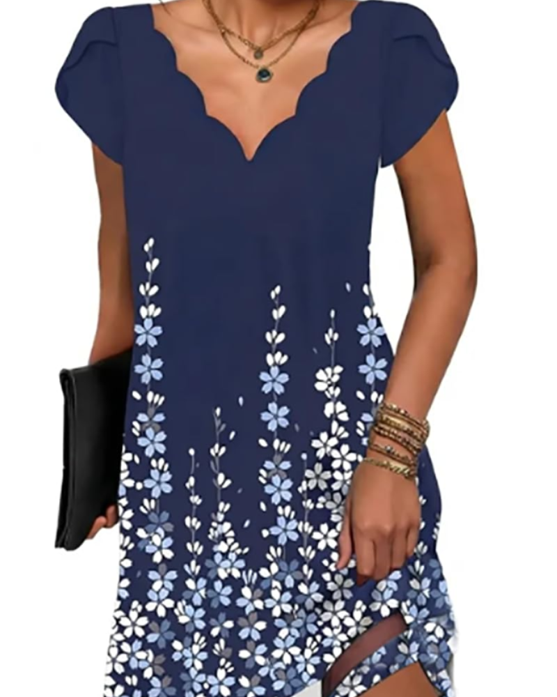 Robe Midi Femme en tissu léger, col V, coupe fluide – Menvelo