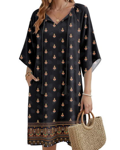 Robe Midi Femme en tissu léger, col V, coupe ample – Menvelo