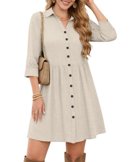 Robe Midi Femme en tissu léger, col V, coupe fluide – Menvelo