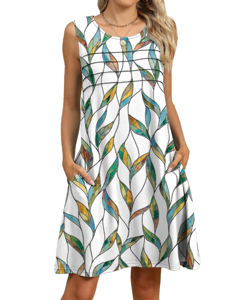 Robe Midi Femme en tissu léger, sans manches, coupe ample – Menvelo