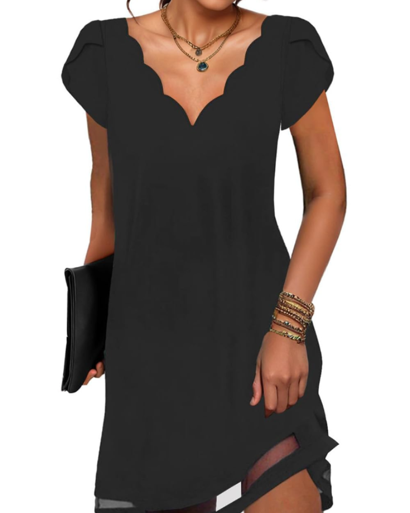 Robe Midi Femme en tissu léger, col V, coupe fluide – Menvelo
