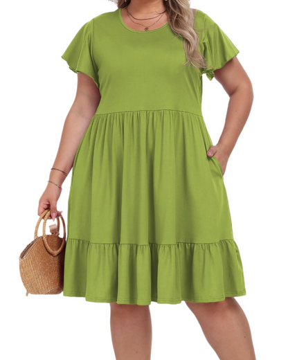 Robe Midi Femme en tissu léger, col rond, coupe confortable – Menvelo