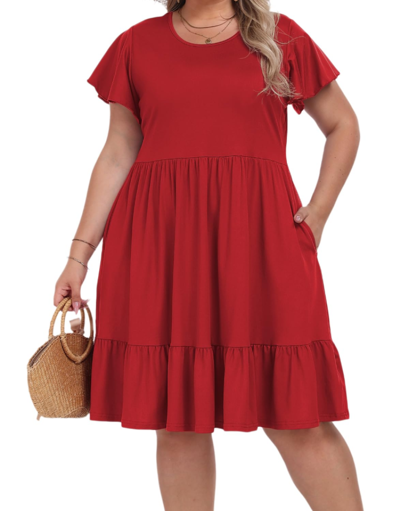 Robe Midi Femme en tissu léger, col rond, coupe confortable – Menvelo