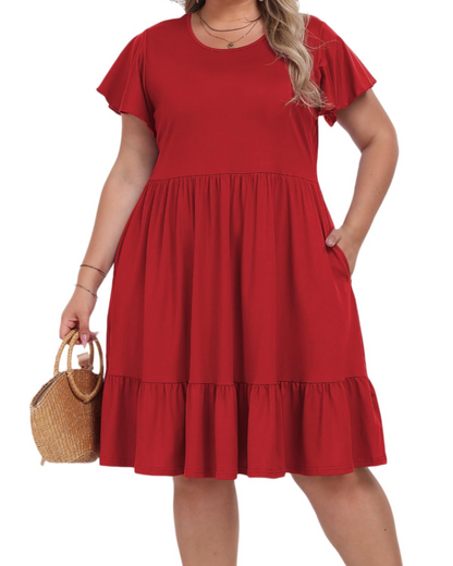 Robe Midi Femme en tissu léger, col rond, coupe confortable – Menvelo