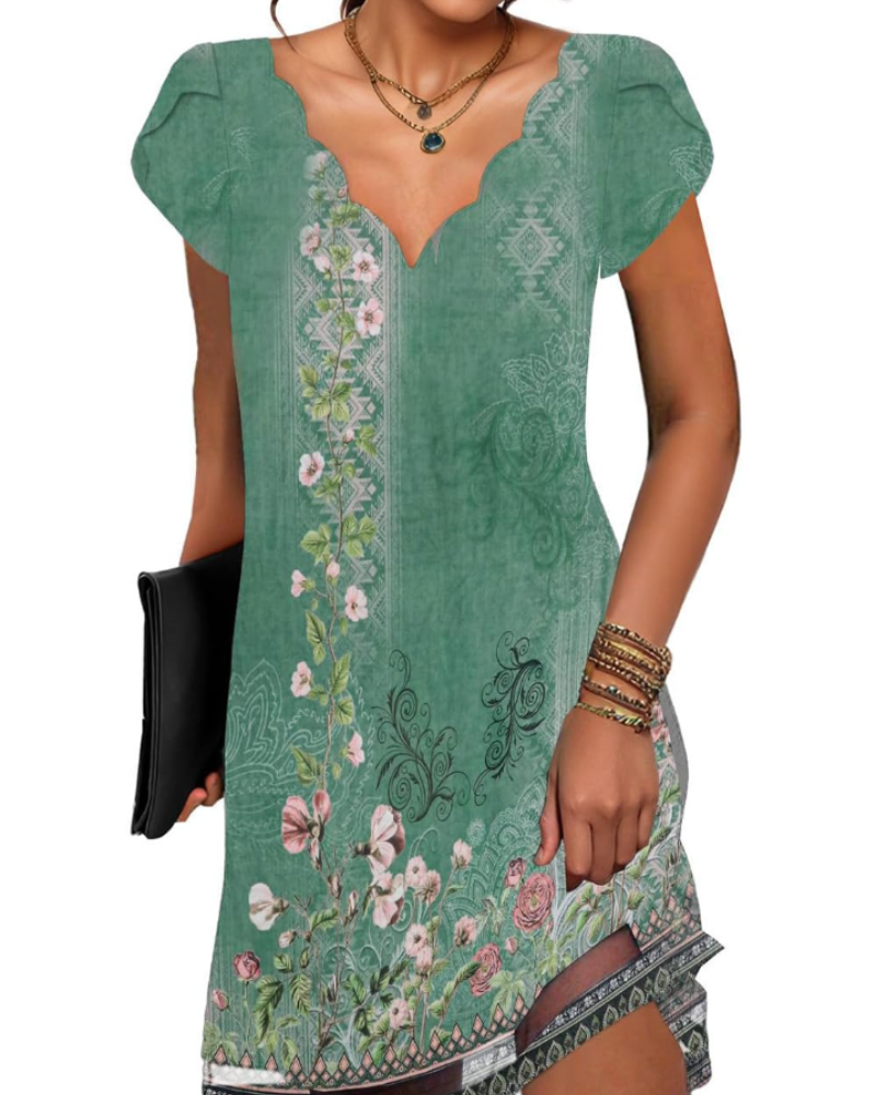 Robe Midi Femme en tissu léger, col V, coupe fluide – Menvelo