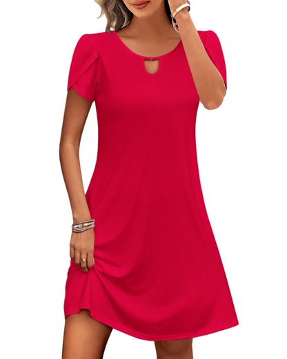 Robe Midi Femme en tissu léger, col rond, coupe fluide – Menvelo