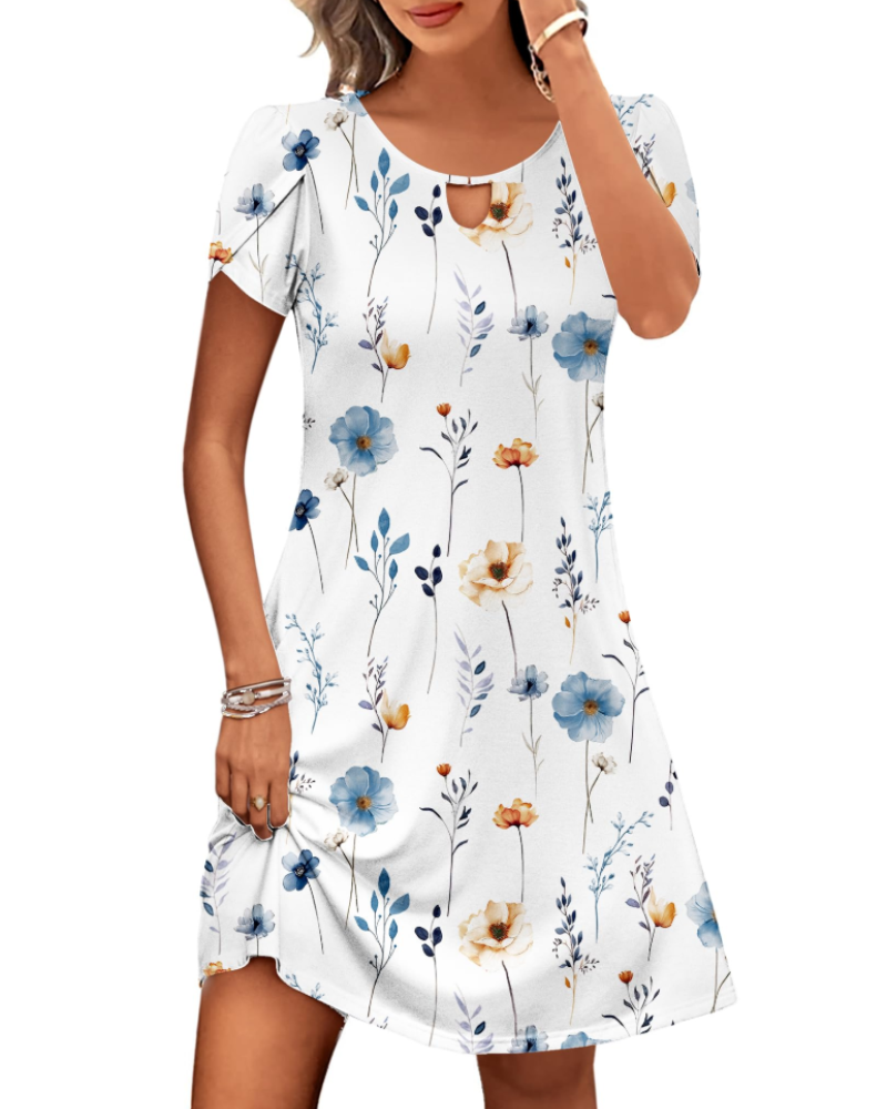Robe Midi Femme en tissu léger, col rond, coupe fluide – Menvelo