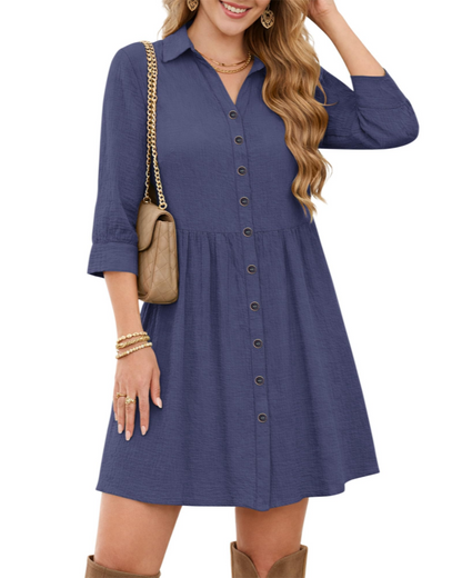 Robe Midi Femme en tissu léger, col V, coupe fluide – Menvelo
