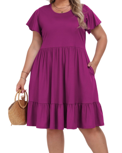 Robe Midi Femme en tissu léger, col rond, coupe confortable – Menvelo