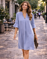 Menvelo Robe Midi Femme Col V Coupe Fluide
