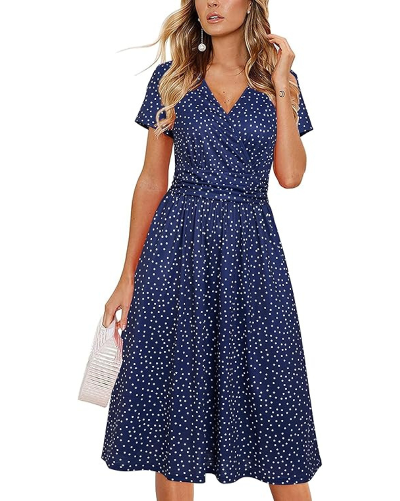 Robe Midi Femme en tissu léger, col V, coupe fluide – Menvelo