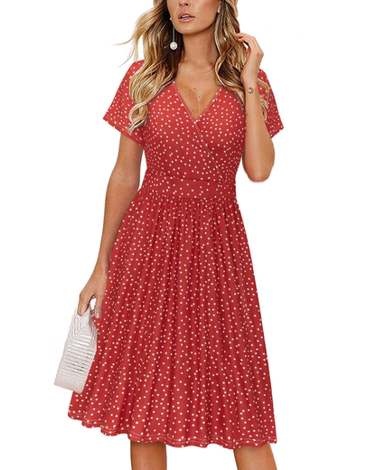 Robe Midi Femme en tissu léger, col V, coupe confortable – Menvelo