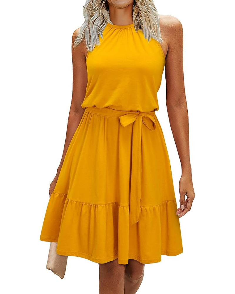 Robe Midi Femme en tissu léger, avec poches, coupe fluide – Menvelo