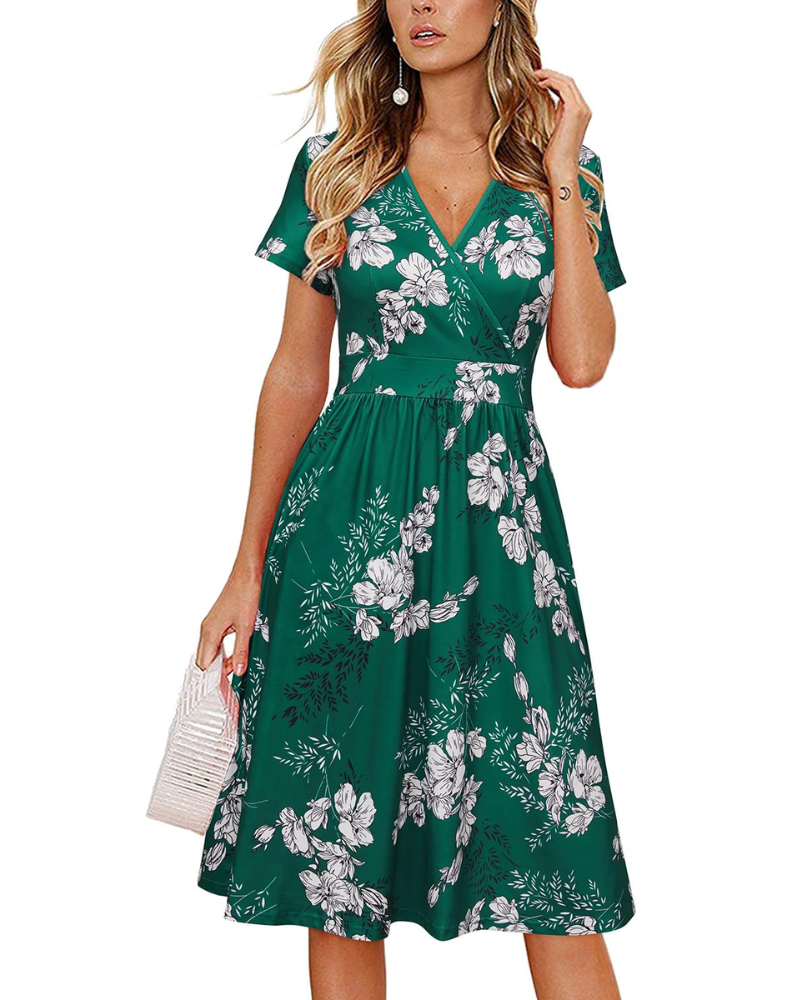 Robe Midi Femme en tissu léger, col V, coupe confortable – Menvelo