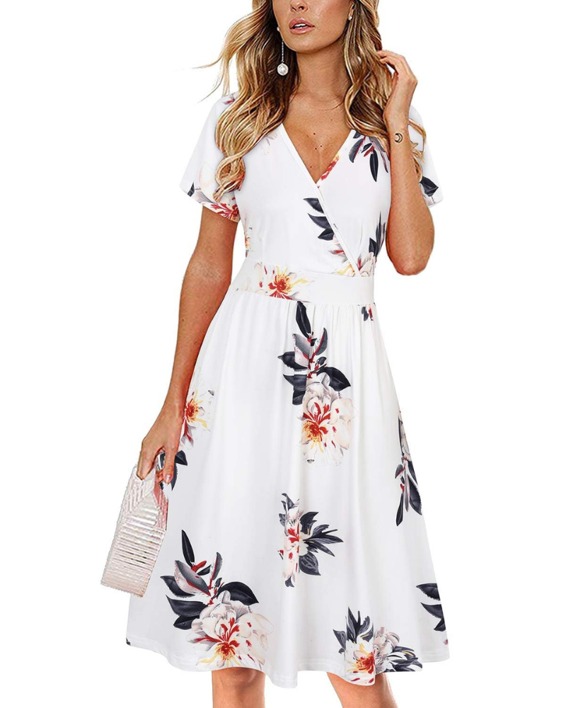 Robe Midi Femme en tissu léger, col V, coupe confortable – Menvelo