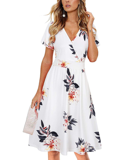 Robe Midi Femme en tissu léger, col V, coupe confortable – Menvelo