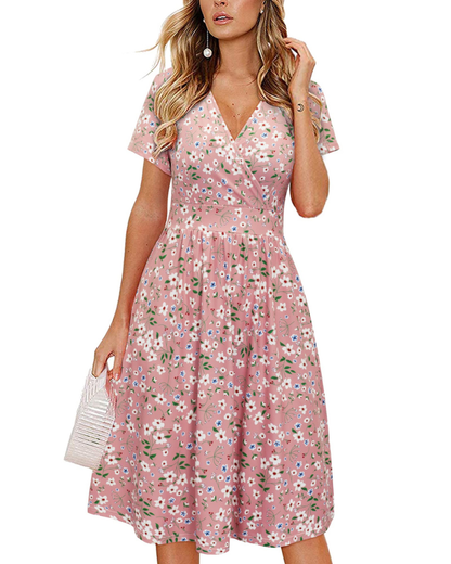 Robe Midi Femme en tissu léger, col V, coupe confortable – Menvelo