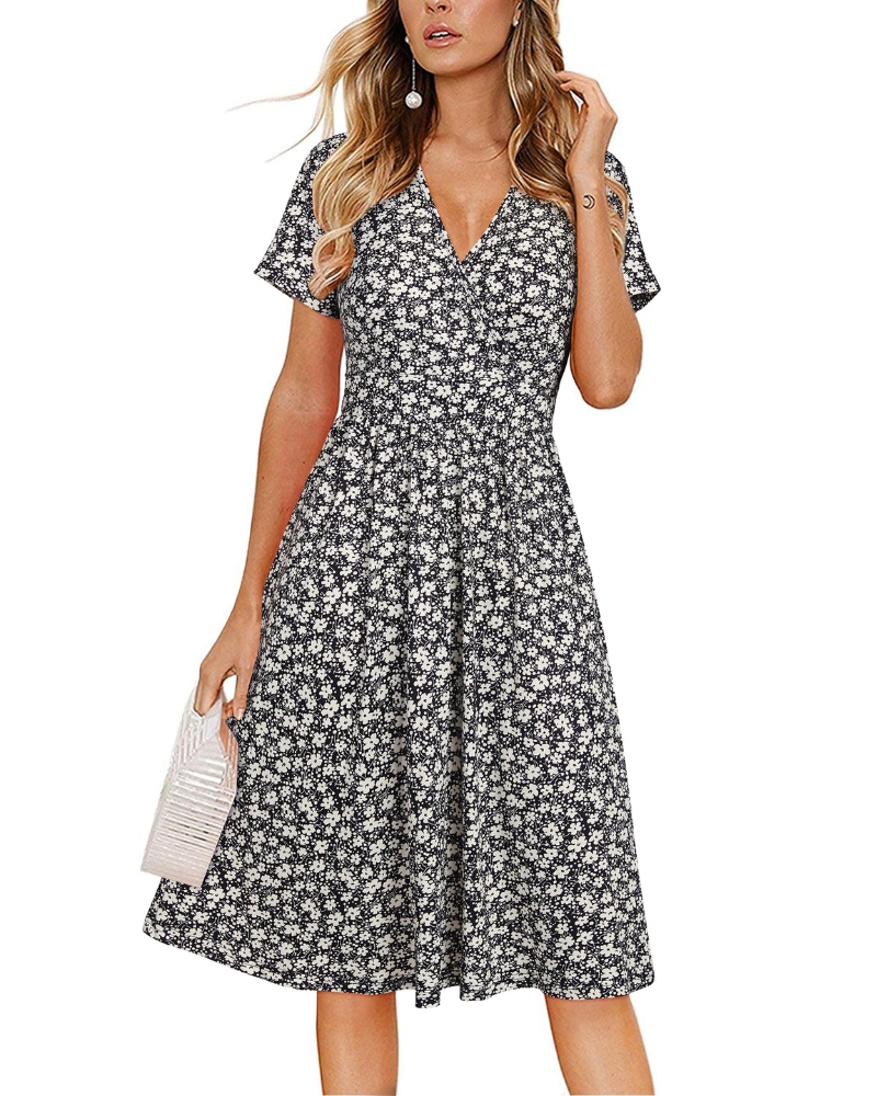 Robe Midi Femme en tissu léger, col V, coupe confortable – Menvelo