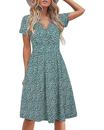 Robe Midi Femme en tissu léger, col V, coupe fluide – Menvelo