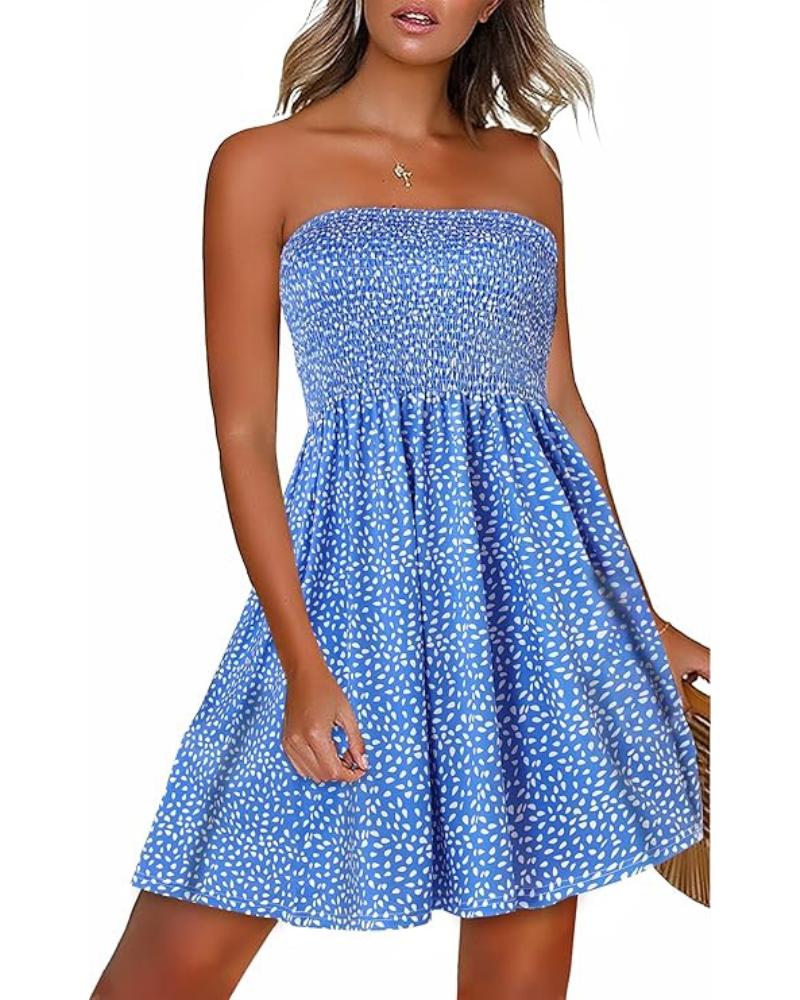 Robe Mini Femme en stretch, épaules dénudées, coupe fluide – Menvelo