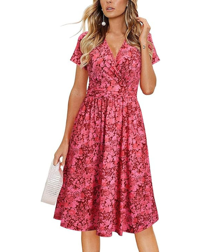 Robe Midi Femme en tissu léger, col V, coupe fluide – Menvelo