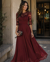 Menvelo Robe Midi Femme Dentelle Coupe A-Line Coupe Fluide