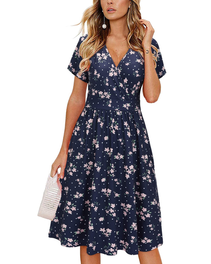 Robe Midi Femme en tissu léger, col V, coupe confortable – Menvelo
