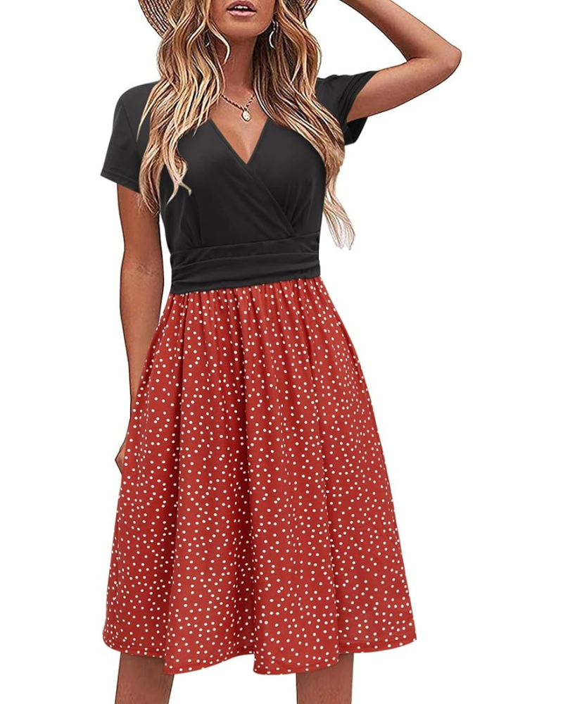 Robe Midi Femme en tissu léger, col V, coupe fluide – Menvelo