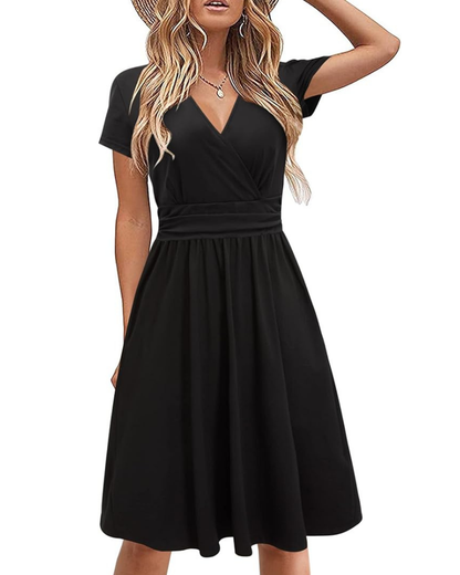 Robe Midi Femme en tissu léger, col V, coupe fluide – Menvelo