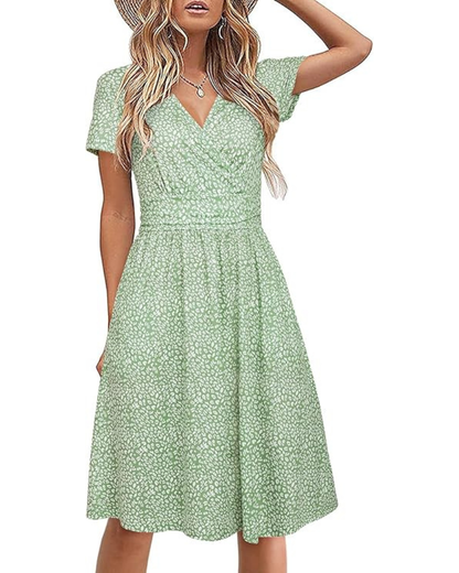 Robe Midi Femme en tissu léger, col V, coupe fluide – Menvelo