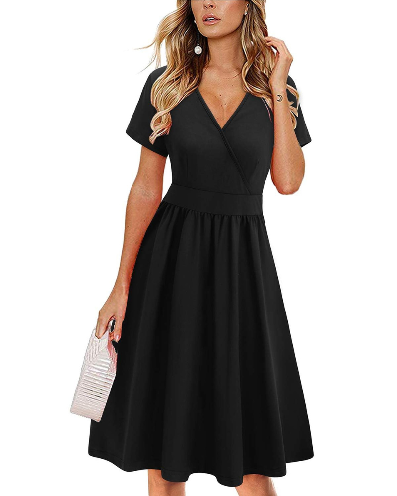 Robe Midi Femme en tissu léger, col V, coupe confortable – Menvelo
