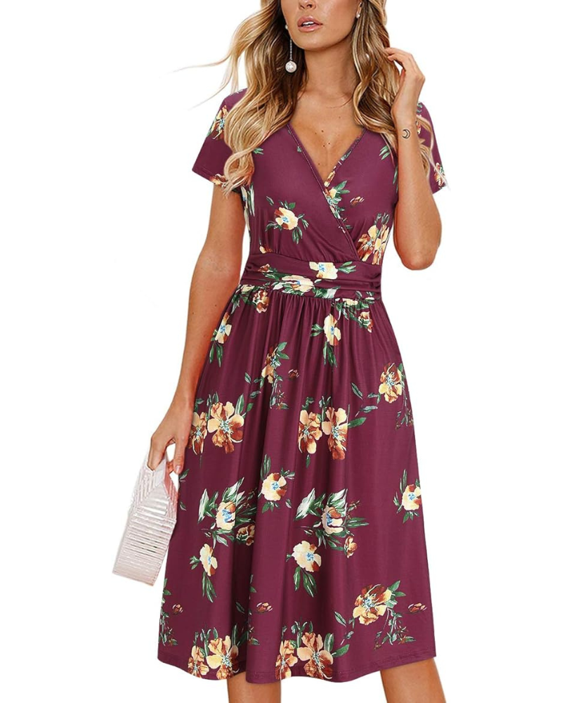 Robe Midi Femme en tissu léger, col V, coupe fluide – Menvelo
