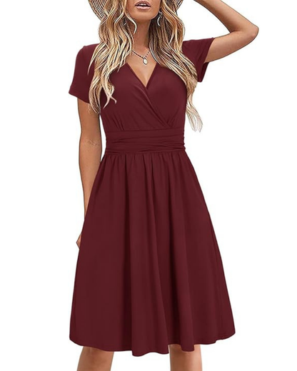 Robe Midi Femme en tissu léger, col V, coupe fluide – Menvelo