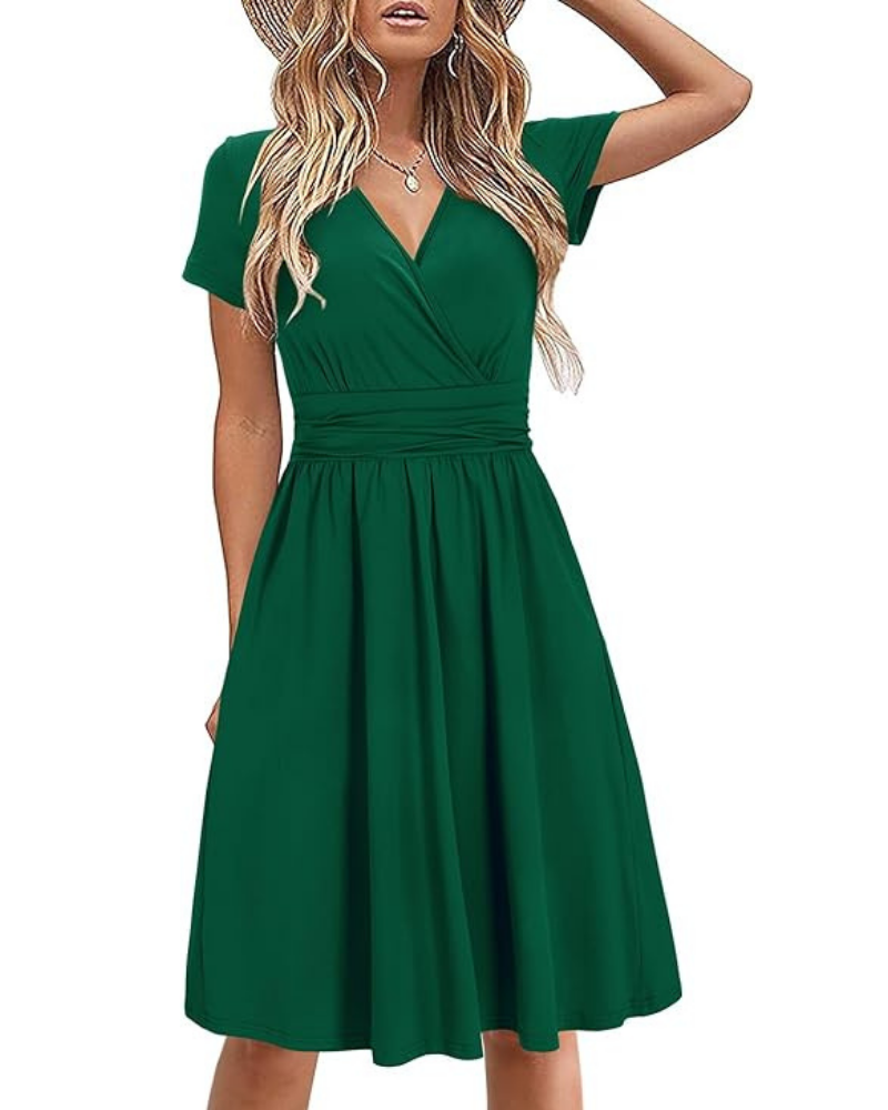 Robe Midi Femme en tissu léger, col V, coupe fluide – Menvelo