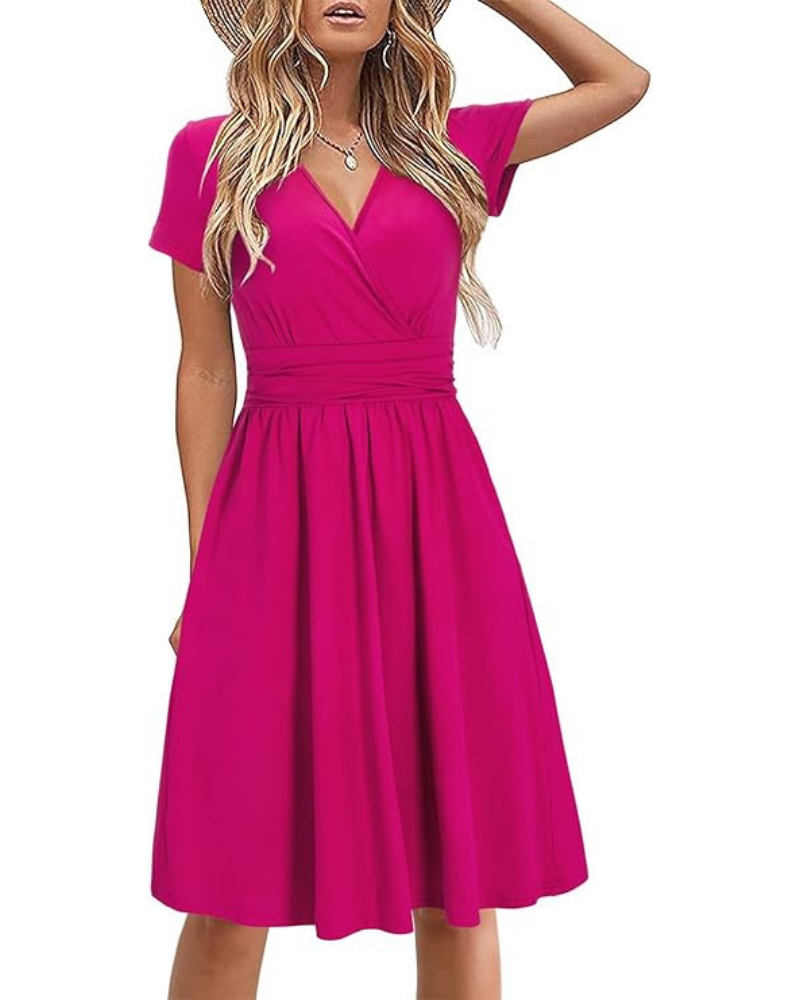 Robe Midi Femme en tissu léger, col V, coupe fluide – Menvelo