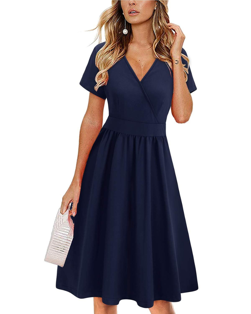 Robe Midi Femme en tissu léger, col V, coupe confortable – Menvelo