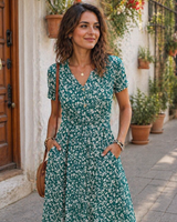 Menvelo Robe Midi Femme Col V Boutonnée