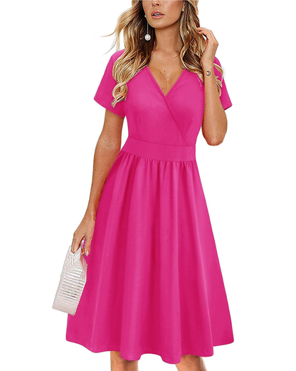 Robe Midi Femme en tissu léger, col V, coupe confortable – Menvelo