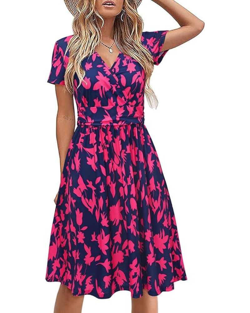 Robe Midi Femme en tissu léger, col V, coupe fluide – Menvelo