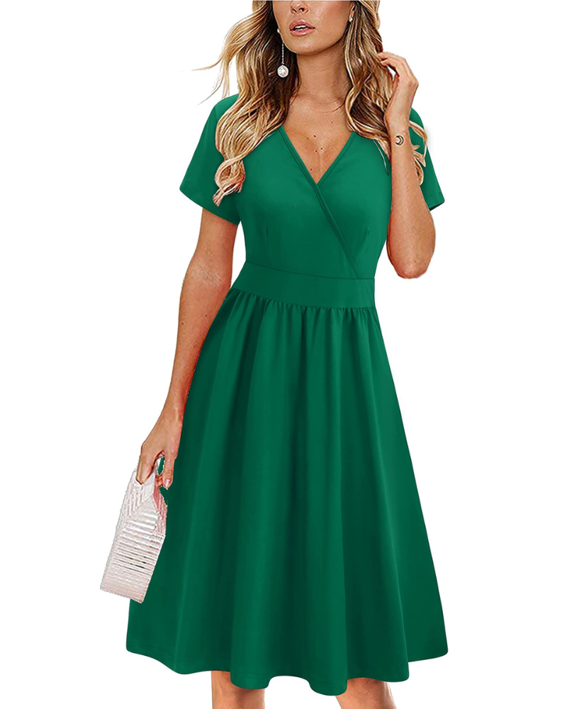 Robe Midi Femme en tissu léger, col V, coupe confortable – Menvelo