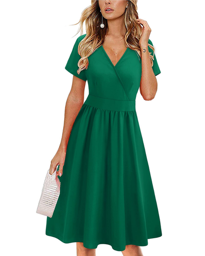 Robe Midi Femme en tissu léger, col V, coupe confortable – Menvelo