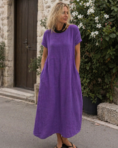 Reich Robe Été Femme – Robe Longue Coton Lin, Manches Courtes & Style Décontracté