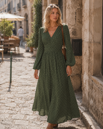 Robe Midi Femme en tissu léger, col V, coupe confortable – Menvelo