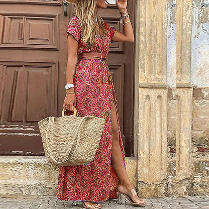 Robe maxi bohème aérienne pour femme avec ceinture assortie
